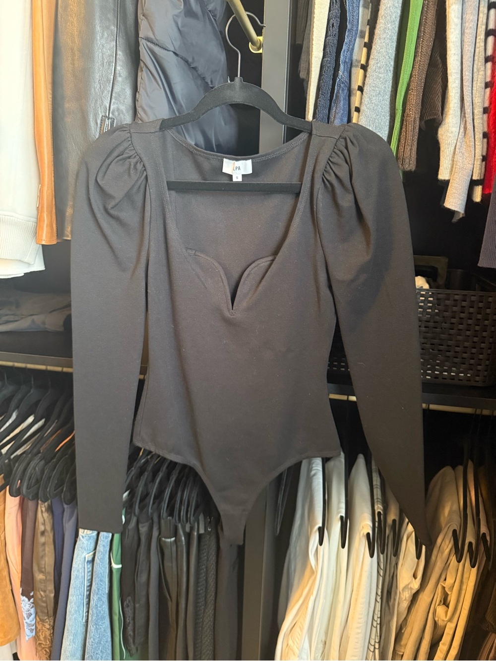 Women's Black Puff-Sleeve Bodysuit